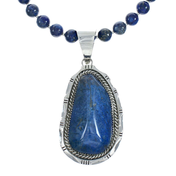 Native American Sterling Silver And Lapis Navajo Bead Pendant Necklace Set X10692